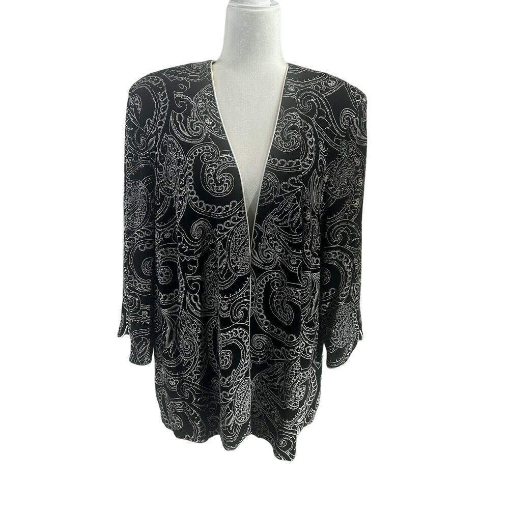 ALEX Evenings Women's Paisley Twinset Black White Silver Open Top size 2X Formal